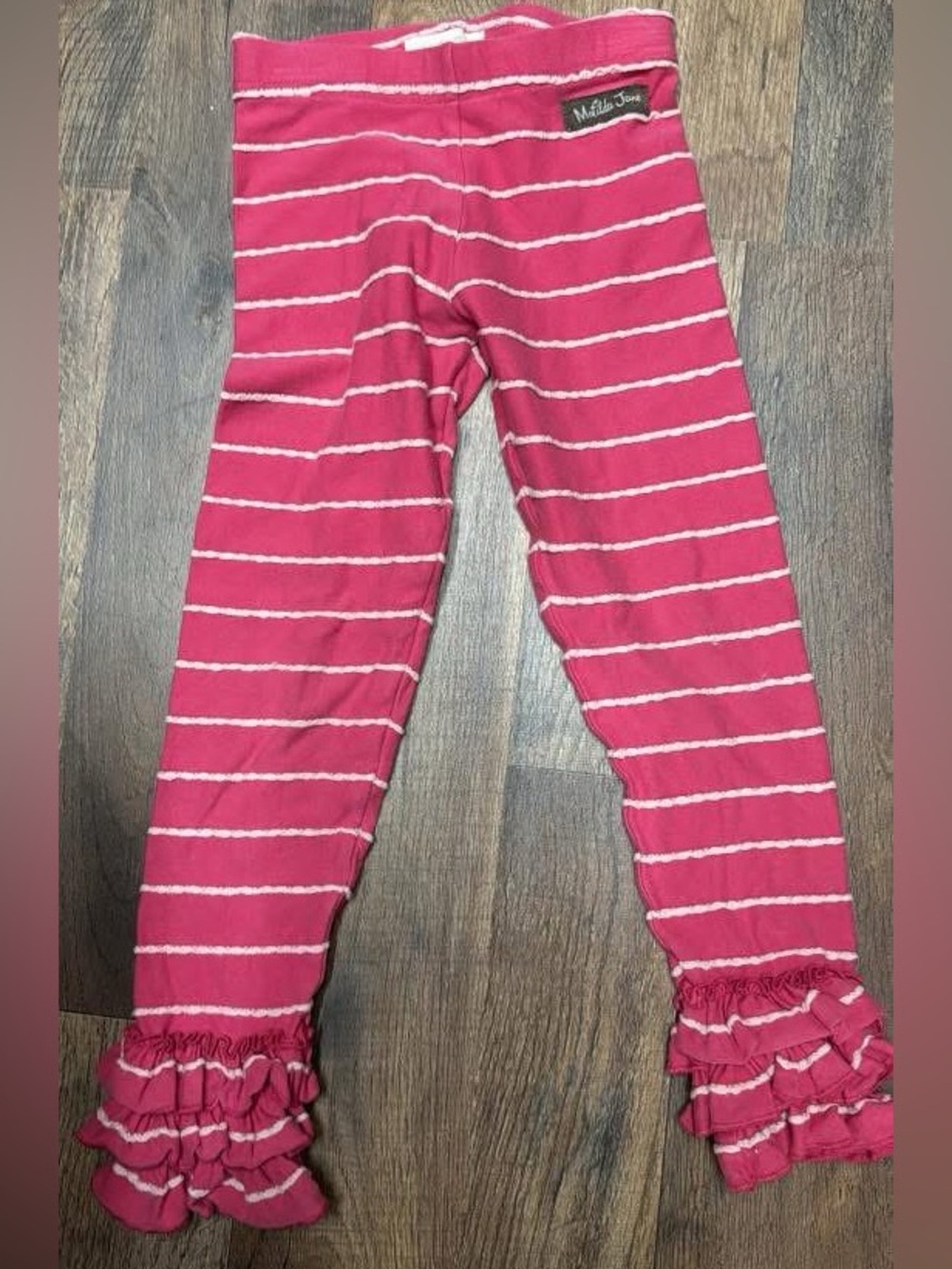 Matilda Jane Hot Pink & White Striped Ruffle Hem Leggings